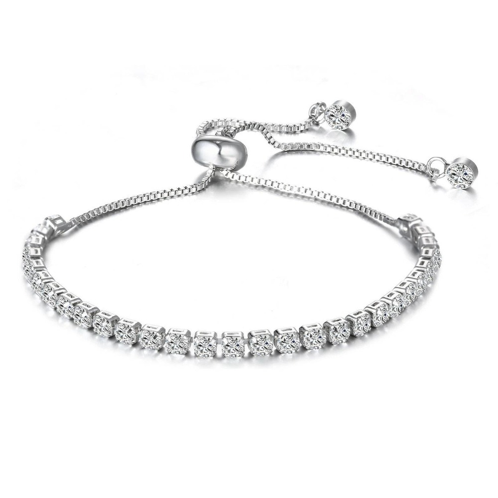 Slider Tennis Bracelet Silver Overlay Adjustable Made with Swarovski Crystals